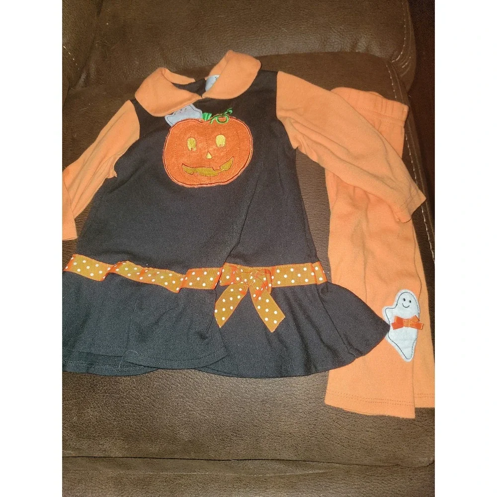 Rare editions Halloween ghost pumpkin dress and leggings size 24 months